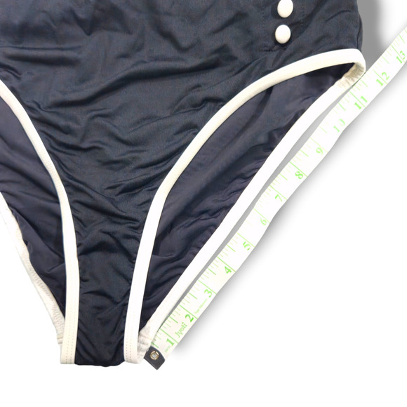 NWT Aqua Swim Pinup Button Detail High Waist Bikini Bottom Sz. L Black/White - Picture 6 of 8